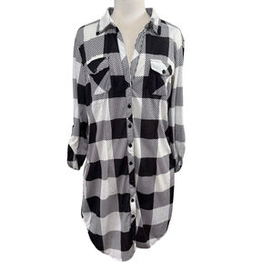 Women's White Mark Black & White Plaid Shirt L NWT